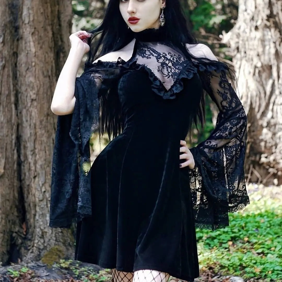 Dark Gothic Lace Panel Dress