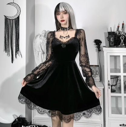 Dark Gothic Lace Panel Dress