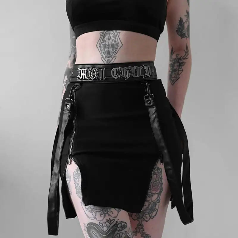 Gothic Design Women's Skinny Skirt with Double Zipper